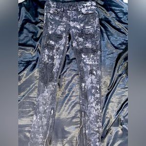 MNML Denim Distressed Splotched Zipper Jeans